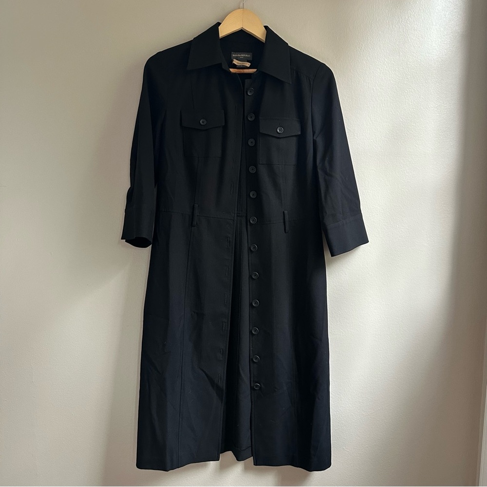 Banana Republic Women's Black 3/4 Sleeve Button Front Shirt Dress, Size 6